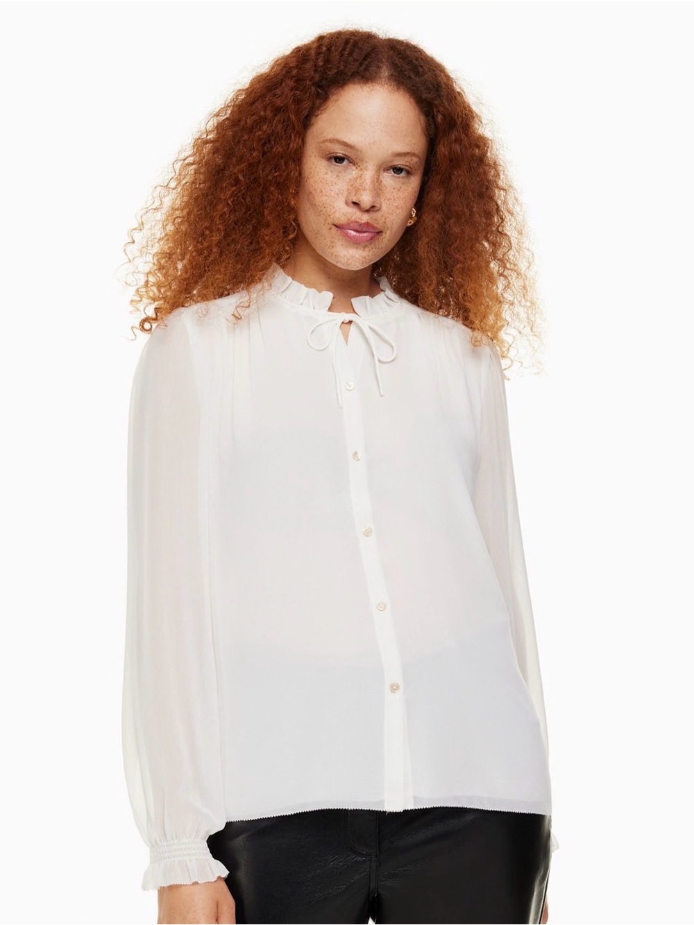 Aritzia Wilfred Alexis Cream Chiffon Ruffle Blouse sz Small